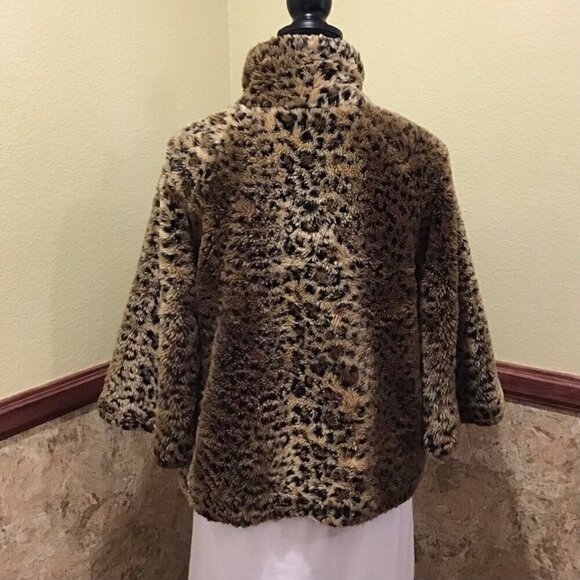 Free People Small Double Breasted Faux Fur Animal Print Jacket Brown Pockets - Picture 3 of 11